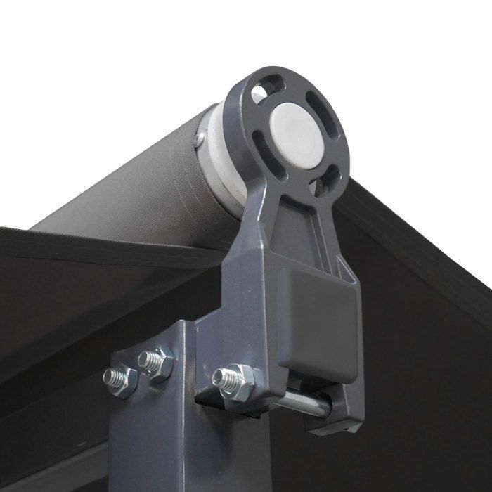 FRENE double-sloped awning on legs 3.95 x 3 m - Anthracite fabric and grey frame