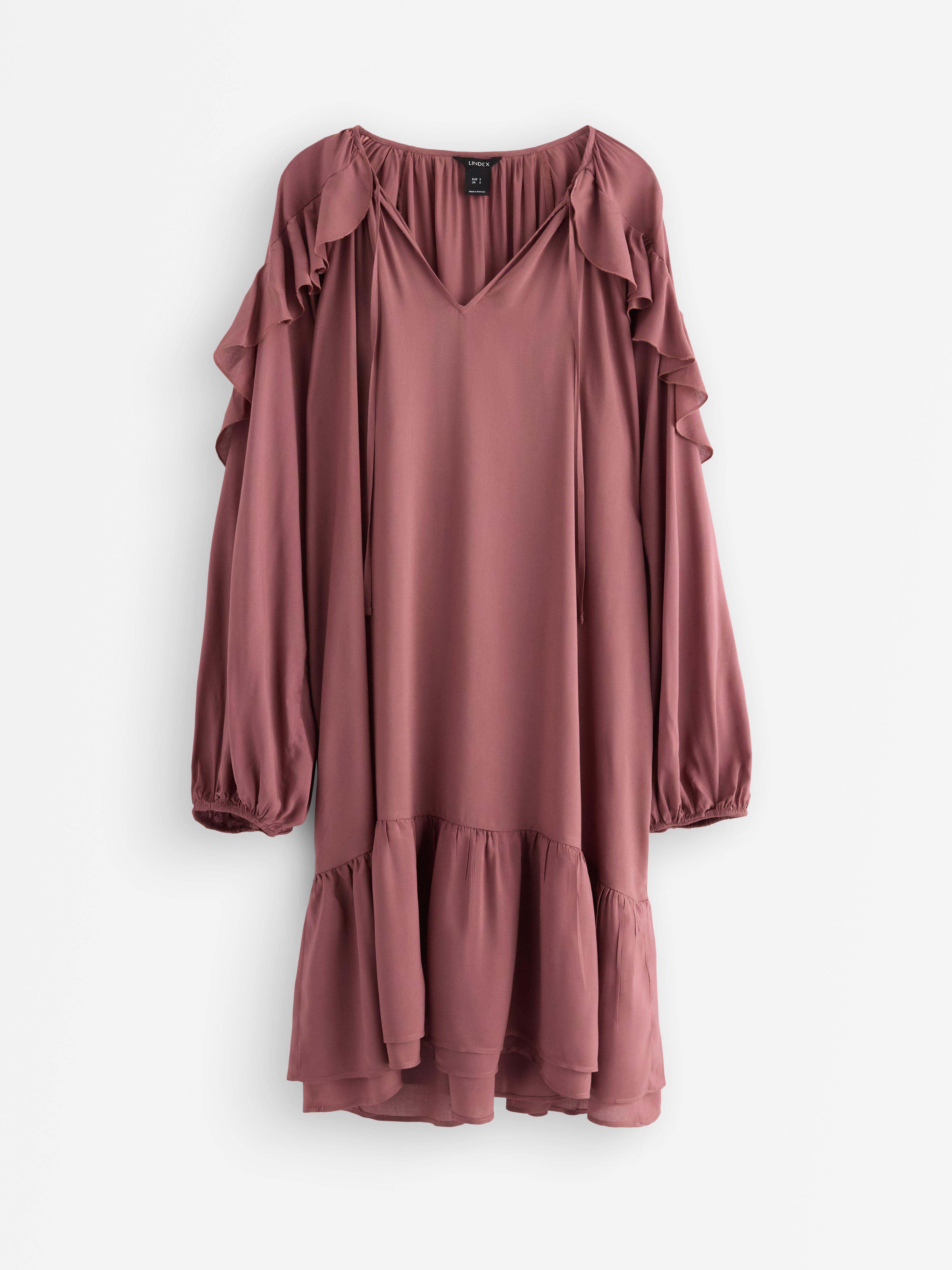 Mini vestido com babados rosa escuro acinzentado