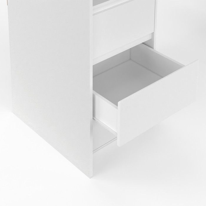 IDMARKET Dressing extensible double MERYL 120/180 cm blanc avec 6 tiroirs + étagères + double penderie + rideau gris