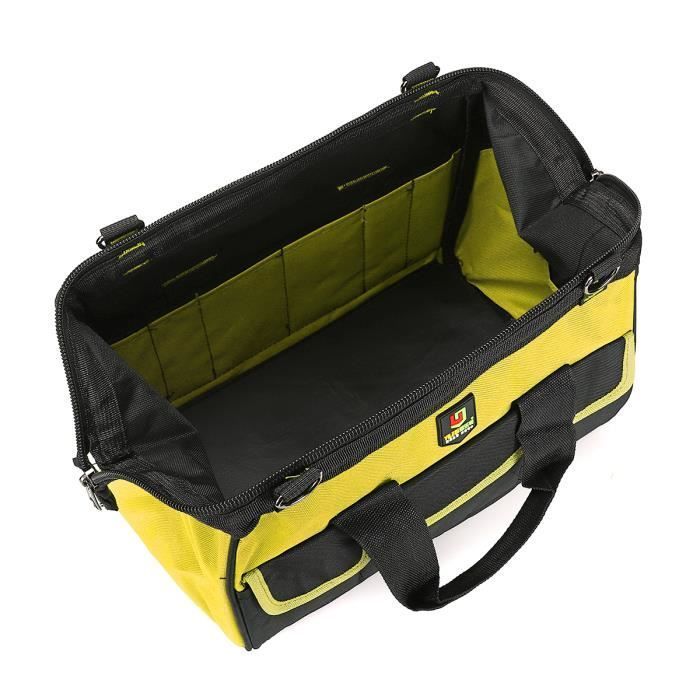 Bolsa de herramientas T4W duradera de 14 pulgadas, color amarillo, con base rígida y amplia apertura.