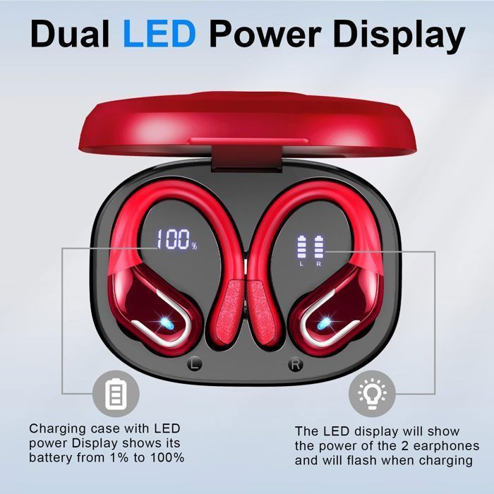 Ecouteur Bluetooth Sport,75Hrs Ecouteur sans Fil Bluetooth avec 3D HiFi Stéréo, Réduction du bruit, Écran LED Casque iOS/Android