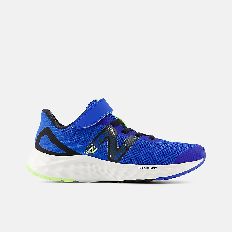 Enfant Fresh Foam Arishi v4 Bungee Lace z górnym paskiem - Blue Oasis z czarnym i wybielonym limonkowym połyskiem