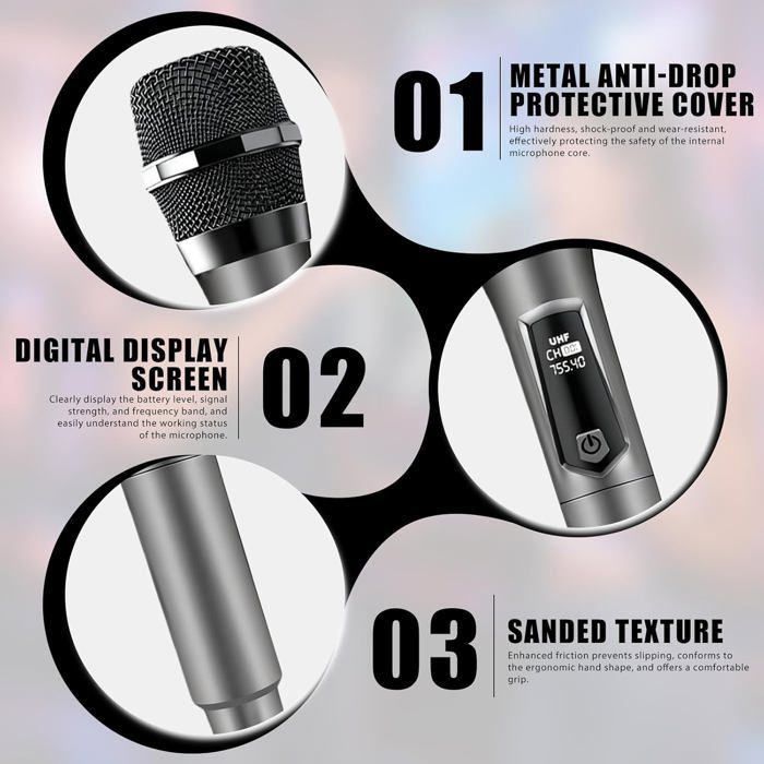 Kit microfono wireless - Sistema dinamico professionale - Portata di 60 metri - Ricaricabile tramite USB-C - Ideale per il karaoke