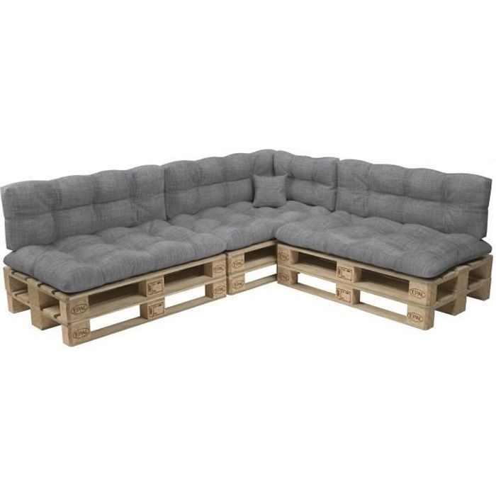 Coussins palettes Matelassé - Gris - Set 8 pièces  COUSSINS DE PALETTES - 100% Polypropylène - Intérieur/Extérieur - POKAR