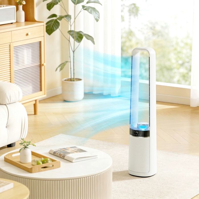 Ventilador de torre - HOMCOM - silencioso 36dB - oscilación de 45°, 3 velocidades, temporizador de 12 horas - ABS, metal - 20,6x21,4x93,3cm - blanco
