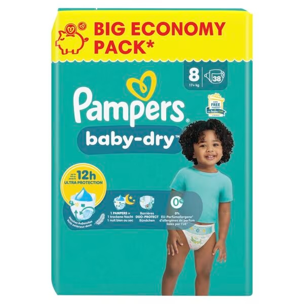 „Pampers Baby-Dry“ 8 dydžio sauskelnės<br>8 dydis (17+ kg), 38 vnt.