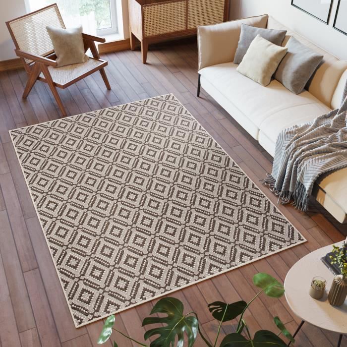 TAPISO Capri Tapis Extérieur Intérieur Cuisine Marron Beige Marocain Sisal Résistant 80x150 cm