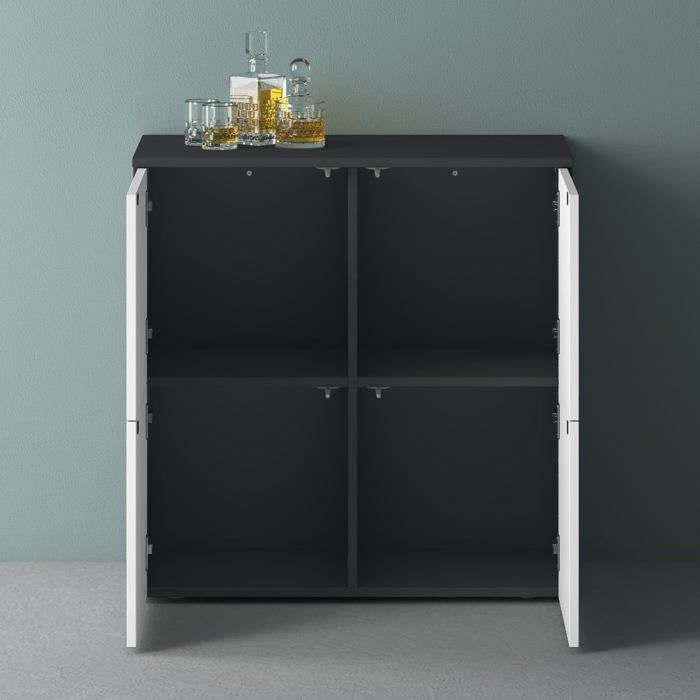 Mai & Mai Meuble de Rangement avec 4 Portes et 4 Compartiments Gris Noir Mat + Blanc Mat 76x36,4x74 cm SR04