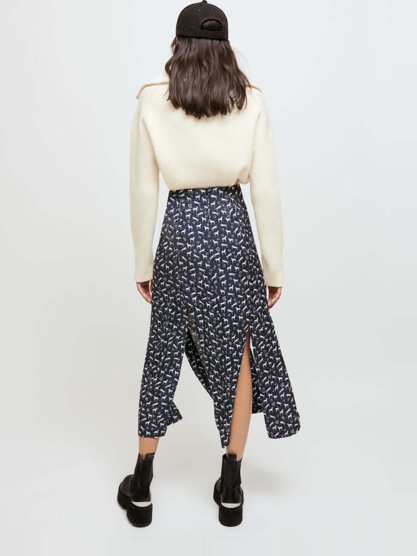 Jacquard rok met paarden en studs - Chevaux Marine