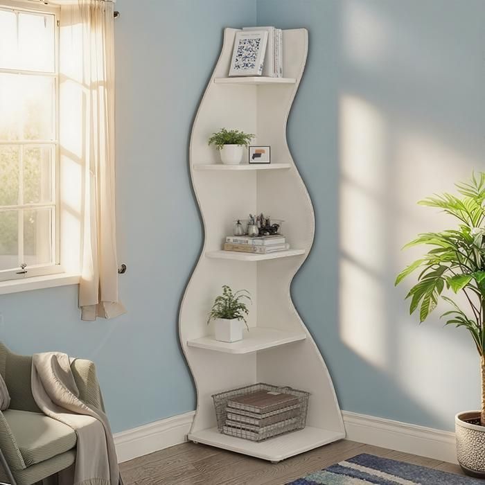 TOPESCT Modern 5-Tier Corner Shelf, 178cm Small Elegant Corner Bookshelf with Unique Shape for the