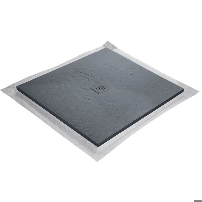 Base de duche - U-TILE - cinza 100 x 100 cm com efeito de ardósia de alta densidade - grelha quadrada centrada