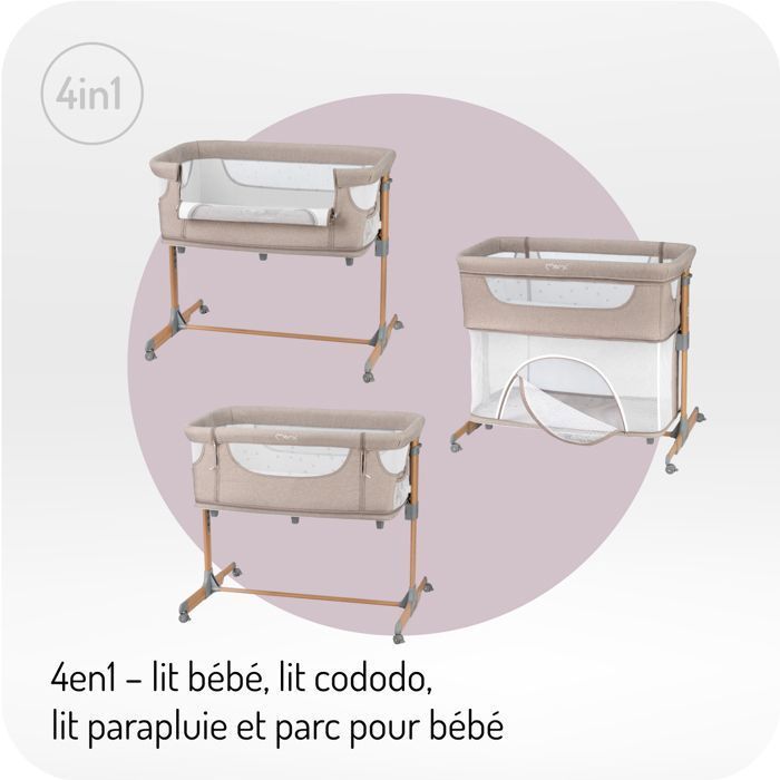 MoMi SMART BED – Lettino co-sleeping 4 in 1 per neonati – Regolabile in altezza e inclinazione – Dotato di zanzariera, materasso e accesso laterale – Beige