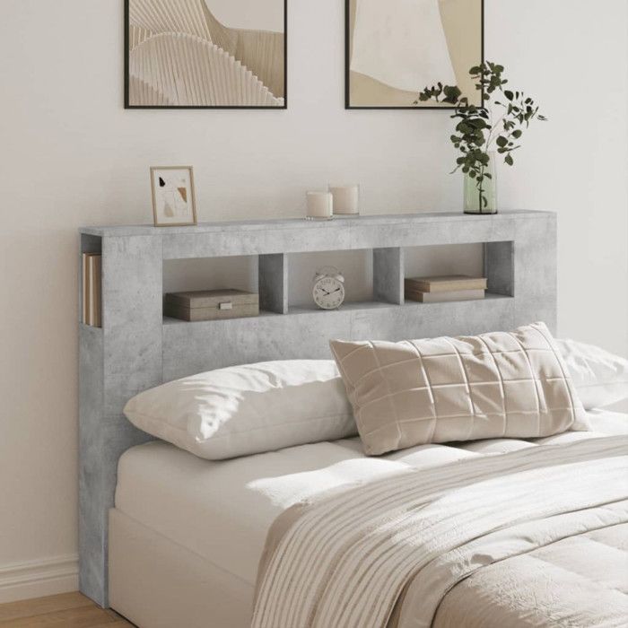 vidaXL Tête de Lit à LED, Tête de Cadre de Lit, Accessoire de Lit Double, Meuble de Chambre à Coucher Maison Intérieur, Gris 837354