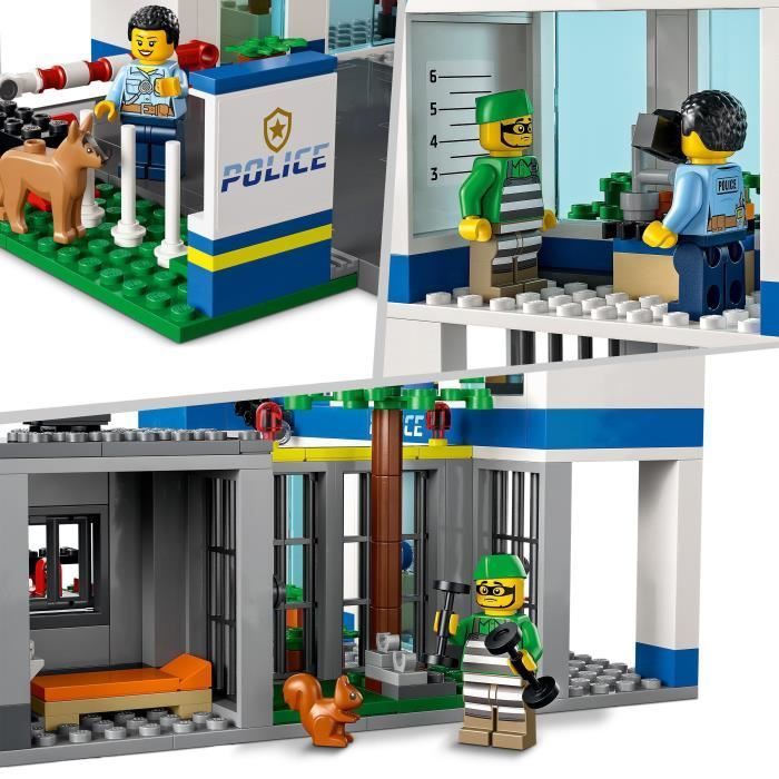 LEGO® City 60316 Politiebureau, speelgoedhelikopter, politieauto, hondenfiguur, speelgoedvuilniswagen