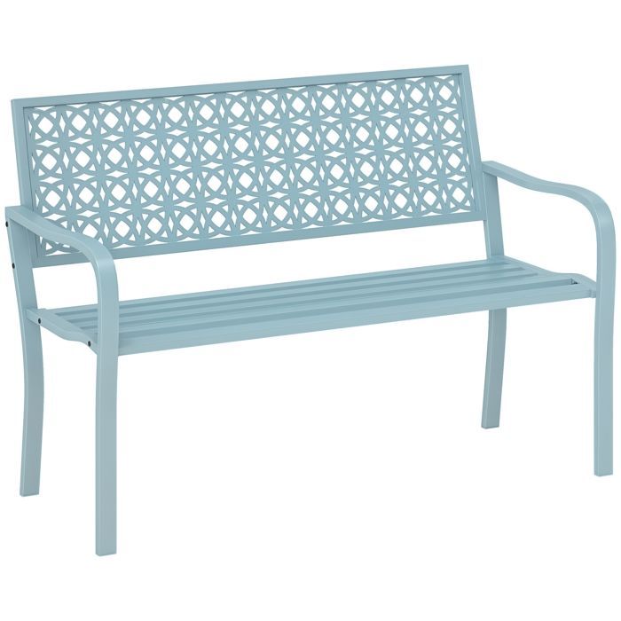Panchina da giardino - Outsunny - 2 posti - schienale traforato - acciaio - per balcone, terrazzo, patio, veranda - 127 x 63 x 85 cm - blu