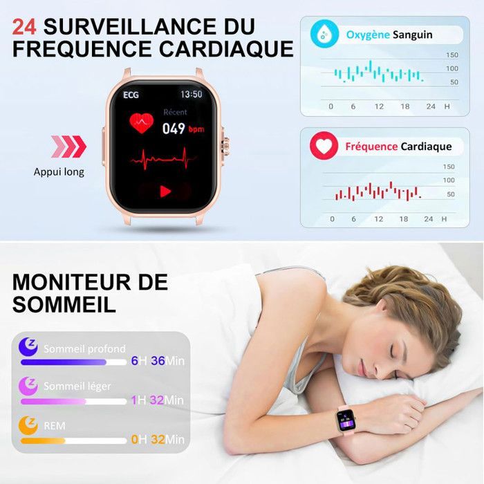 Reloj inteligente para mujer con llamadas Bluetooth - Reloj inteligente de fitness con ECG de 2,01