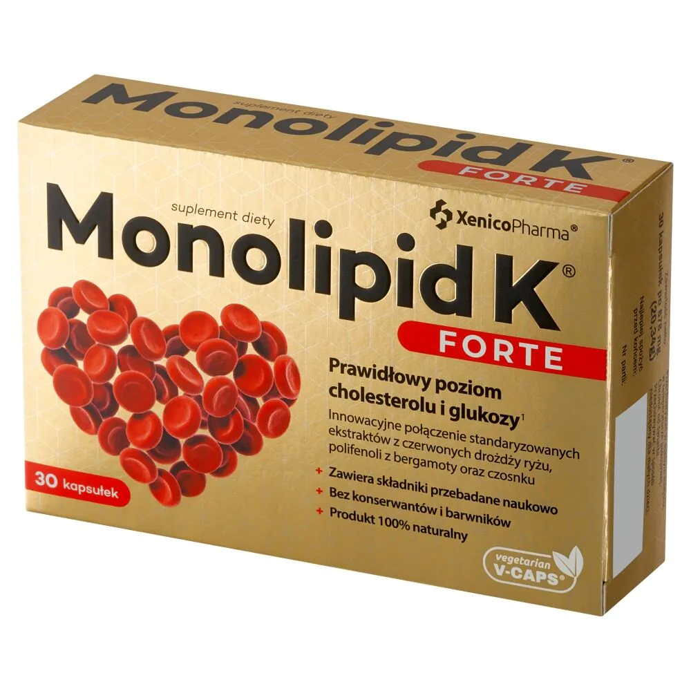 Monolipid K Forte, Preparat na utrzymanie prawidłowego poziomu cholesterolu, Kapsułki