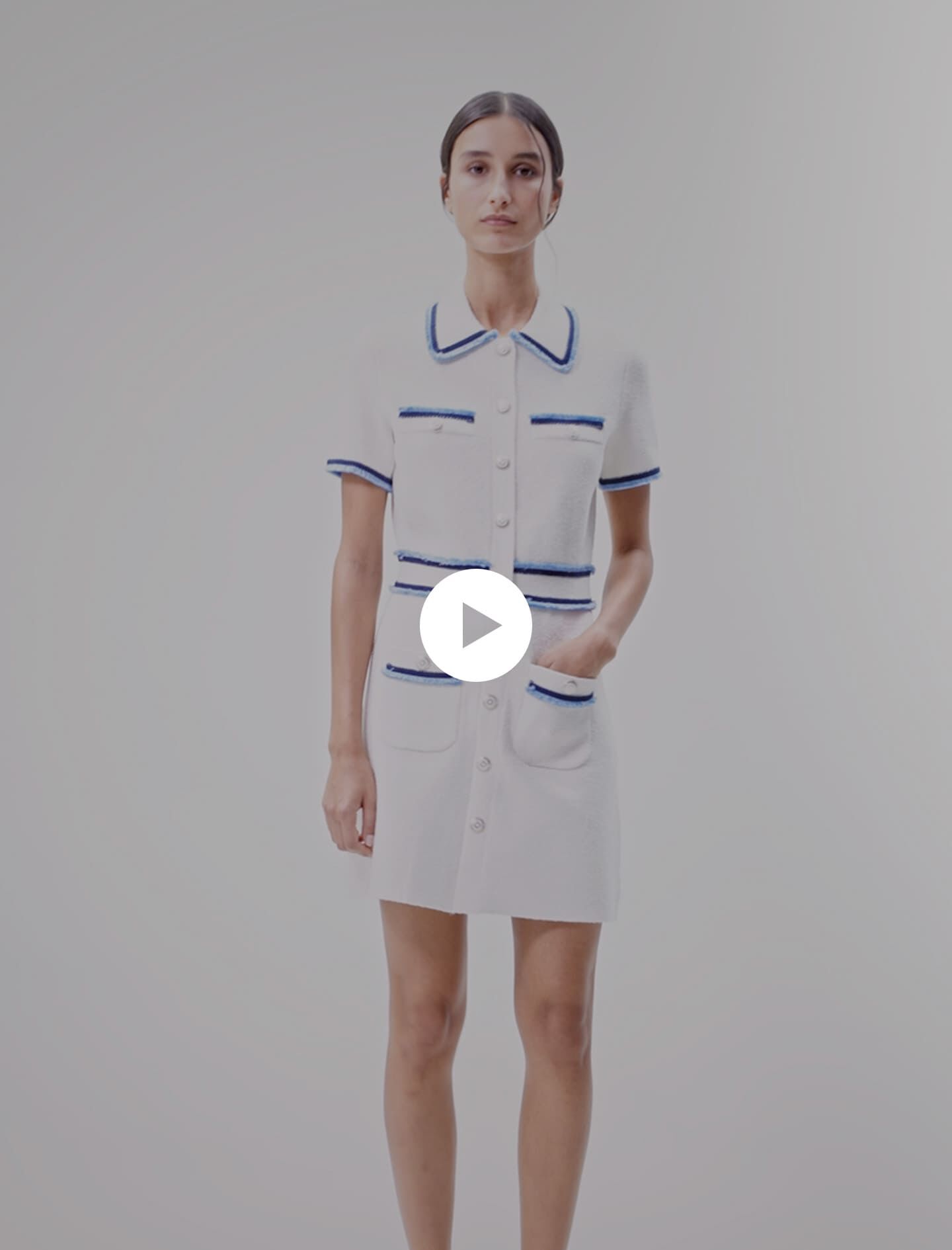 Rochie scurtă din material terry - Alb-gălbui