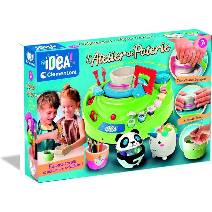 CLEMENTONI - Taller de cerámica - Torno eléctrico - Para mayores de 7 años - Kit completo con arcilla, pintura y moldes