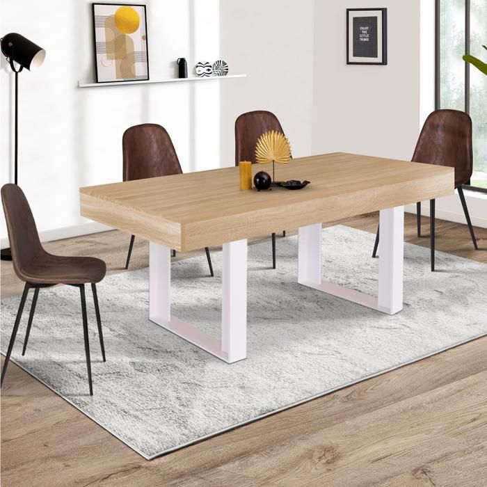 Vaste rechthoekige eettafel - IDMARKET - PHOENIX - Hout en wit - 6 personen - 160 cm