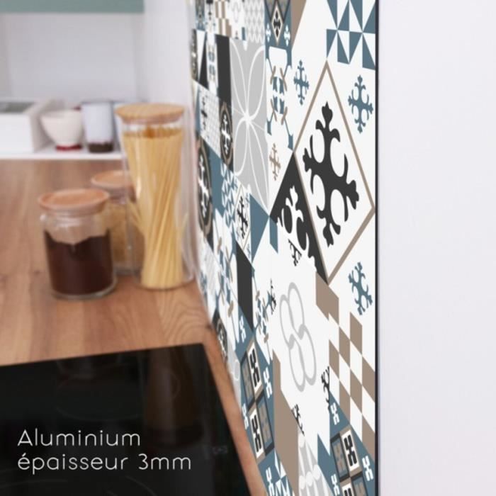 Fond de hotte en aluminium - effet carreaux de ciment dulce - 70x60 cm - 99 Déco