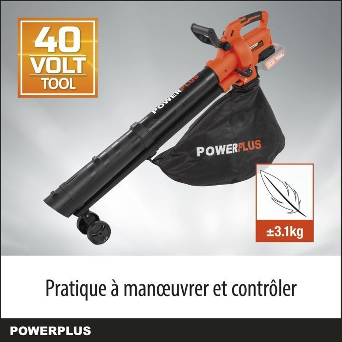 Dual Power 3-en-1 Souffleur de Feuilles à Batterie POWDPG75270 - 40 V, 210 km/h, sans Batterie ni Chargeur
