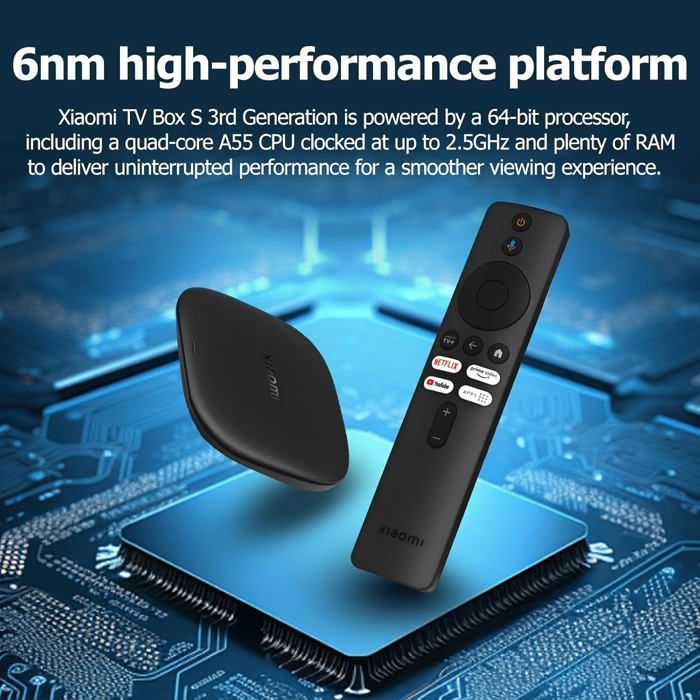 Xiaomi Mi TV Box S de 3.ª generación, 2 GB de RAM + 32 GB de ROM, receptor de streaming 4K Ultra HD, Bluetooth, Wi-Fi 6, negro.