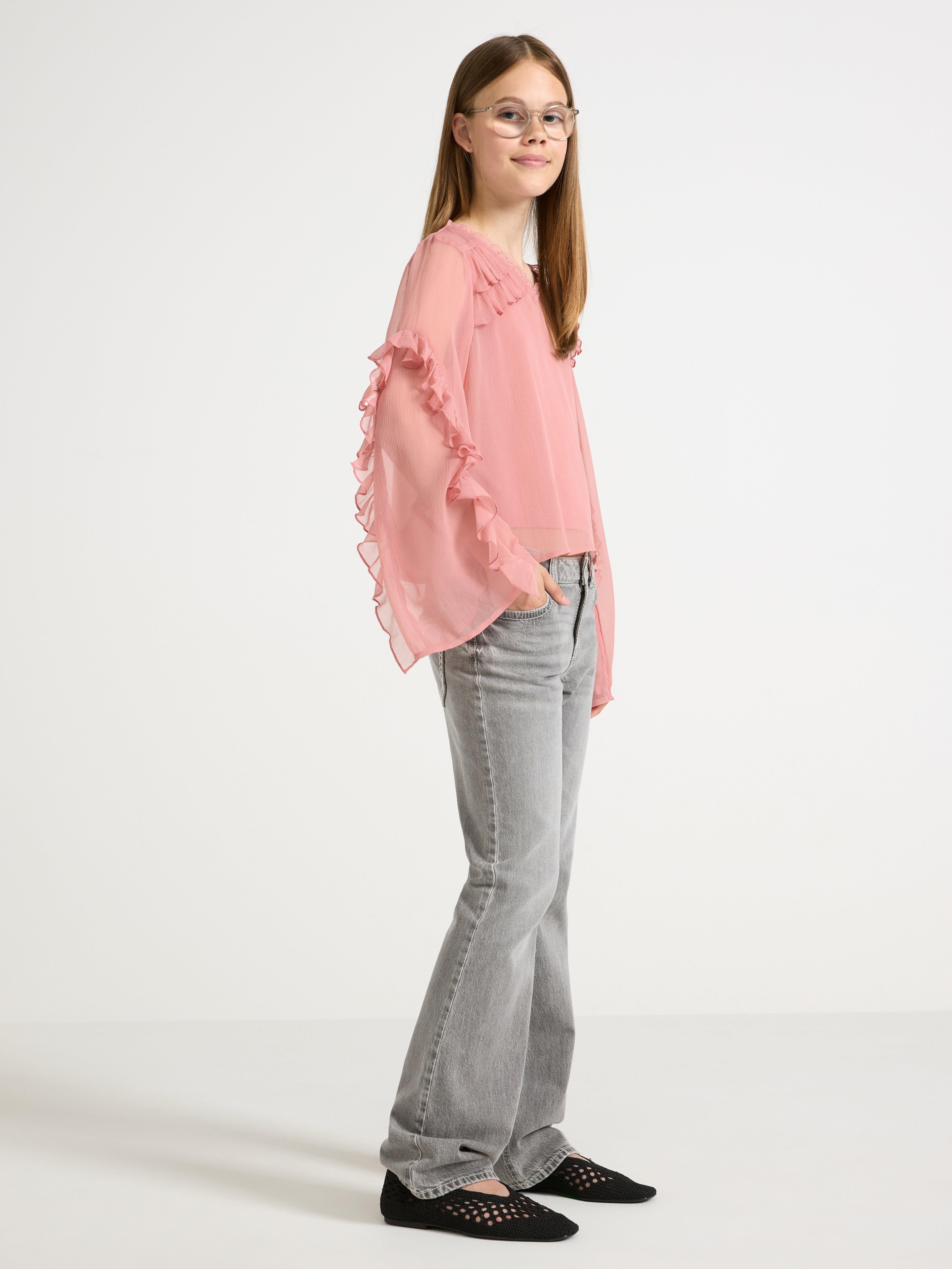 Blus med volanger Dusty Pink