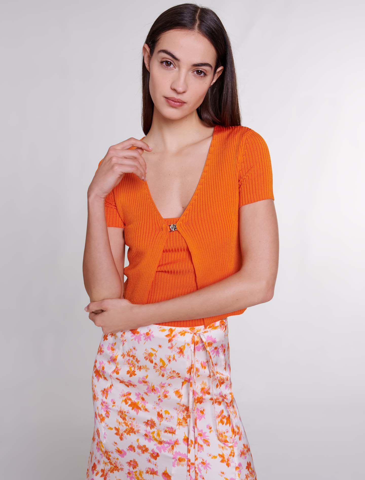 Tweepersoons gebreide set met ribbels - Oranje