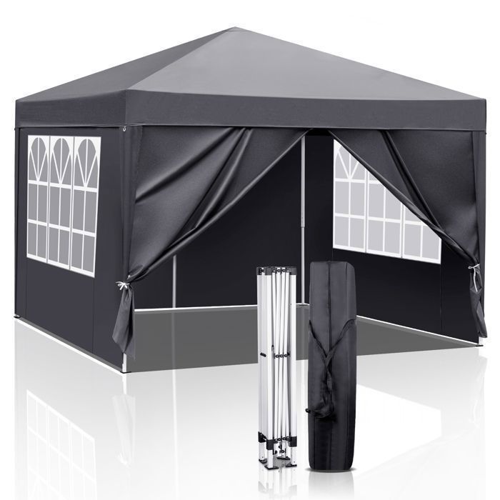 Cenador de jardín, carpa para fiestas, carpa para eventos - 3 x 3 m - Gris, plegable e impermeable