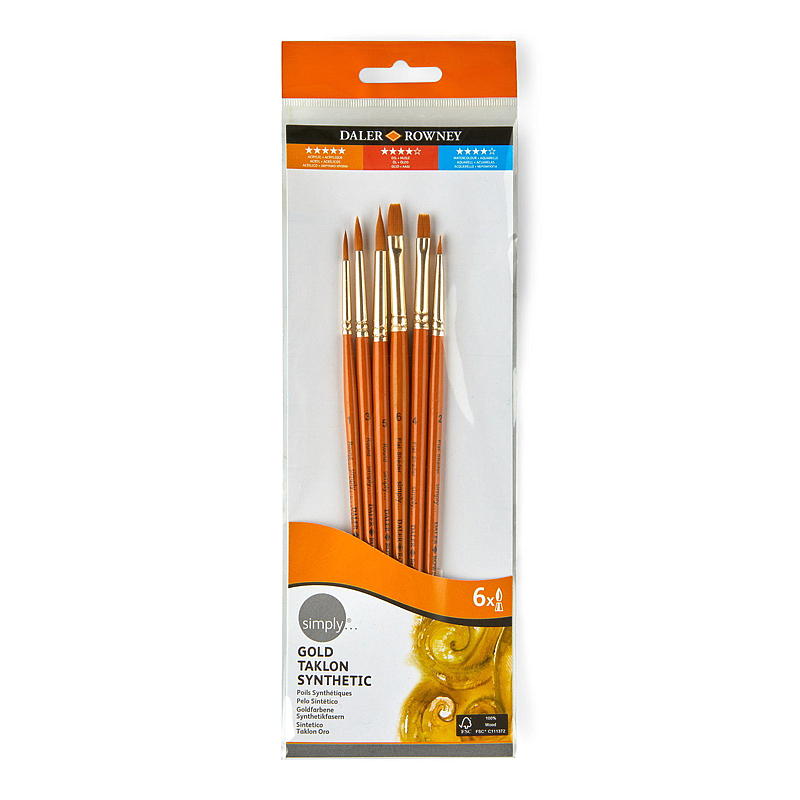 Dealer & Rowney penselset 6 delar. Rund, platt, skrivpensel
