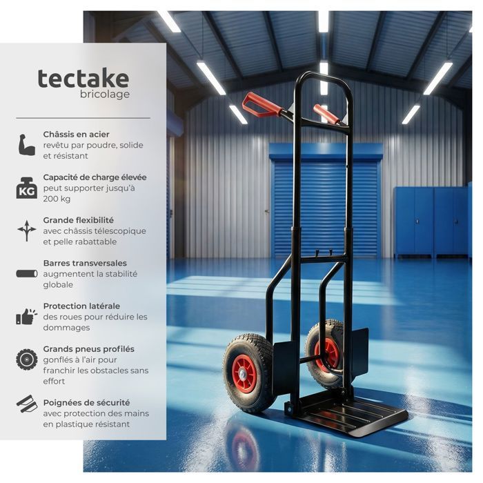 Χειροκίνητο καρότσι - TECTAKE - JURGEN, πτυσσόμενο και ρυθμιζόμενο καθ' ύψος με πνευματικά ελαστικά, χωρητικότητας 200kg