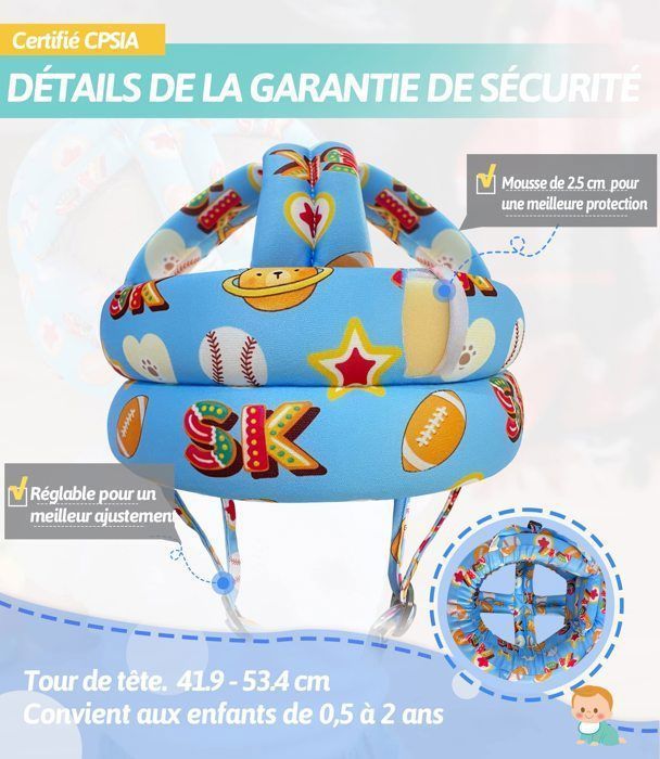 Casco de seguridad para bebés, protector de cabeza para bebés, casco anticaídas para bebés, para niños que están aprendiendo a caminar y gatear - Gris