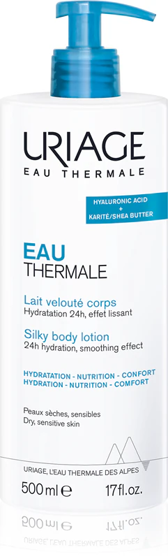 Loção Corporal Sedosa Uriage Eau Thermale, loção corporal sedosa para pele seca e sensível.