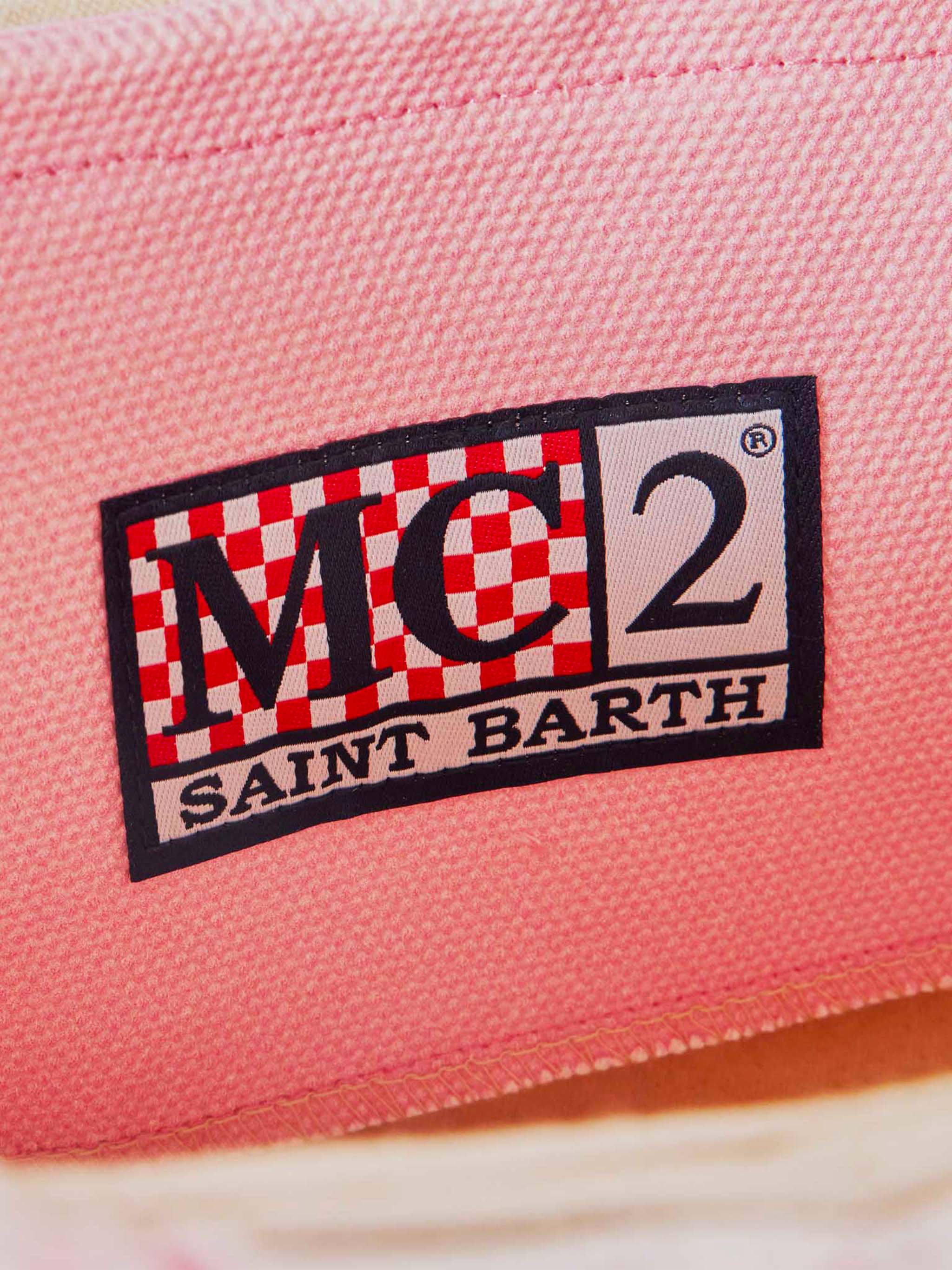 Roze Colette canvas handtas met franjes, Fiorucci Angels print, St. Barth logo en binnenvak met rits | MC2 Saint Barth | FIORUCCI SPECIALE EDITIE