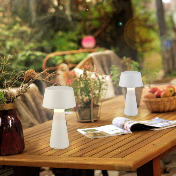 Conjunto de 2 luminárias de mesa recarregáveis de LED Lepa, brancas.