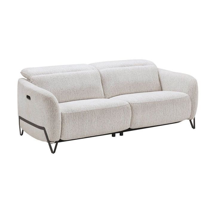 Canapé relax électrique 3 places tissu polyester beige - AMSTEN