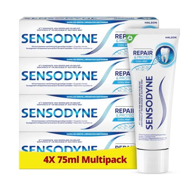 „Sensodyne Repair & Protect“ dantų pasta su gaiviąja mėtų kvapu<br>Medicinos prietaisas - 4 x 75 ml