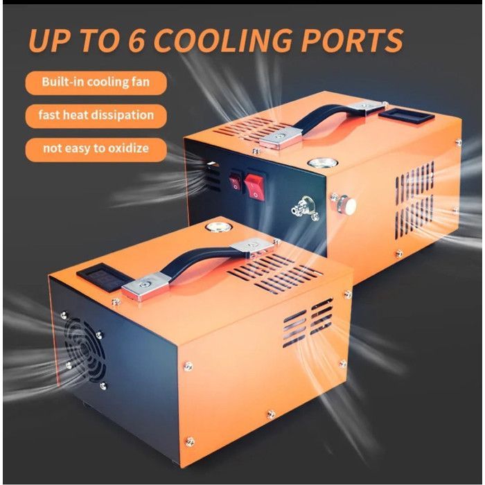 Portable PCP Compressor 4500 PSI / 30Mbar, Dual Power Supply 12V DC and 220V 300W 68L/min, Built-in Fan, Display