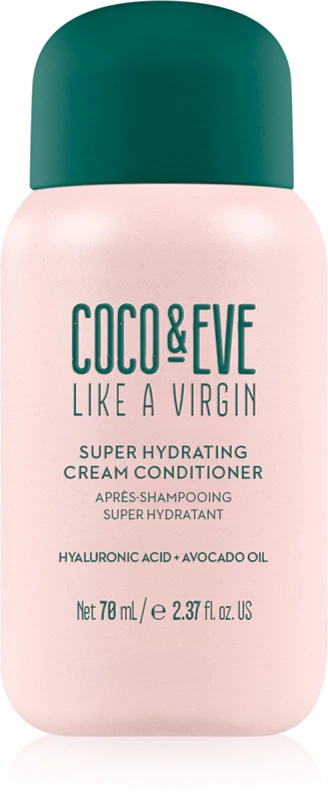 „Coco & Eve Like A Virgin Super Hydrating Cream Conditioner“ drėkinamasis kondicionierius žvilgantiems ir švelniems plaukams.