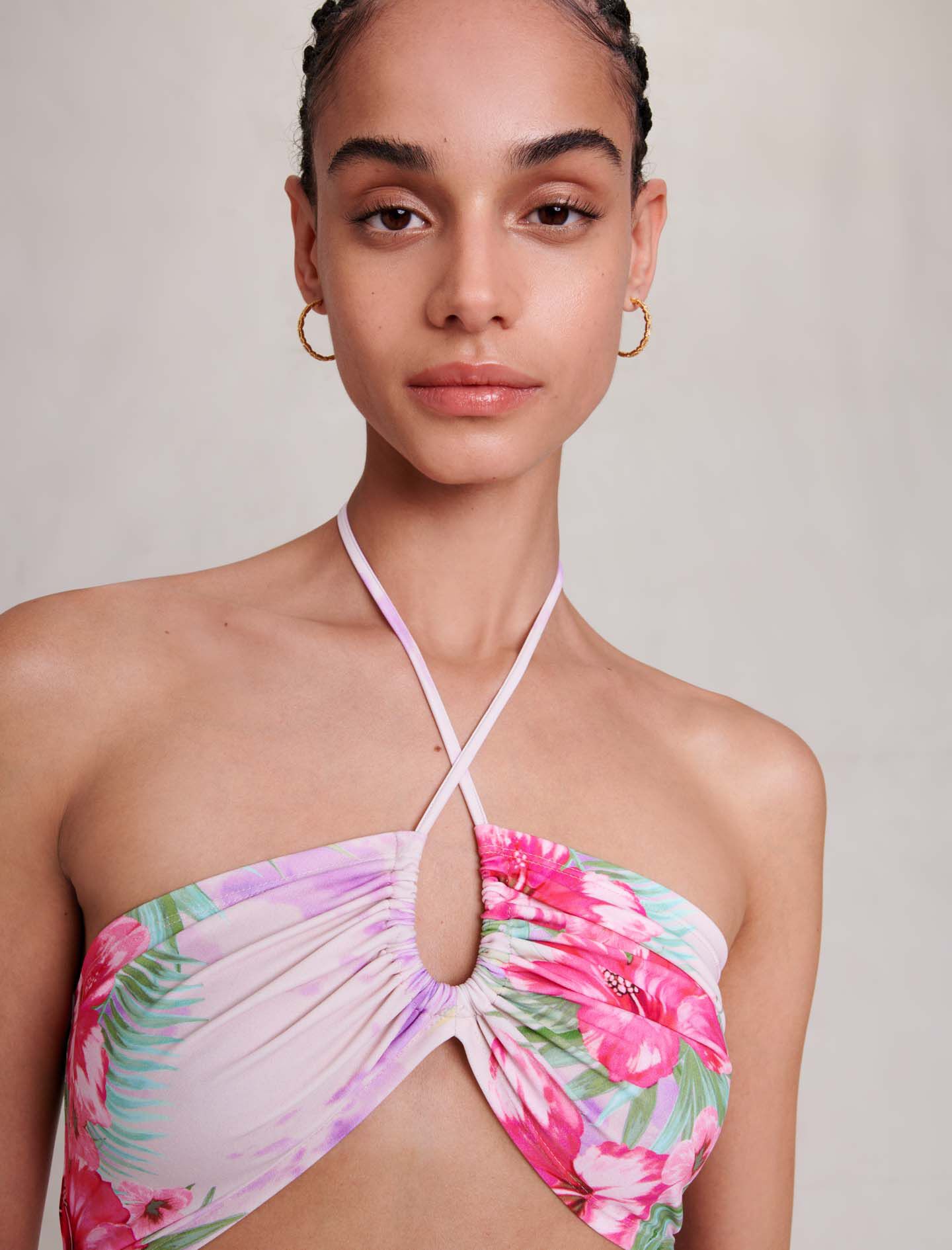 Costum de baie ajurat - Hibiscus Roz/Verde
