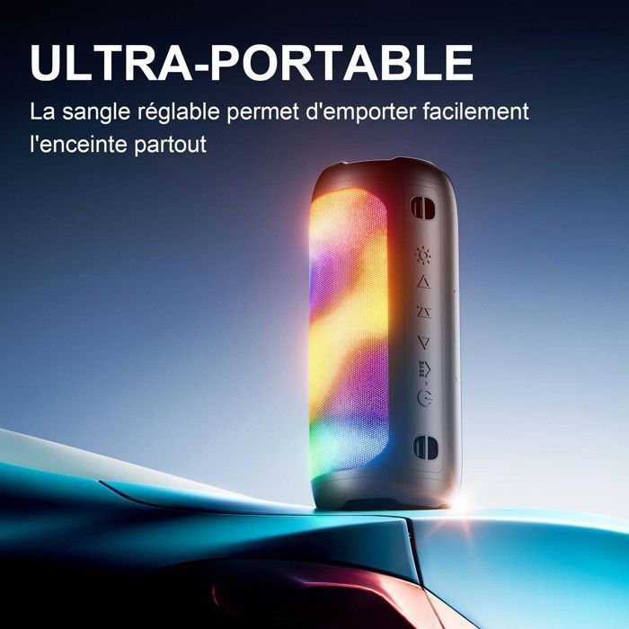VEATOOL Enceinte Bluetooth Portable RGB 25W Son Stéréo + Basses, Autonomie 10 h, TWS Appairage Stéréo  Micro Intégré, Outdoor IPX6
