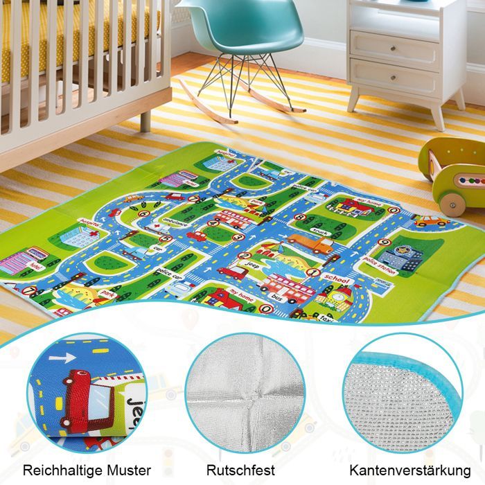 Baby speelmat van PE-katoen - ERROLVES - Speelgebied met stadsverkeerskaart - 160*130*30 cm