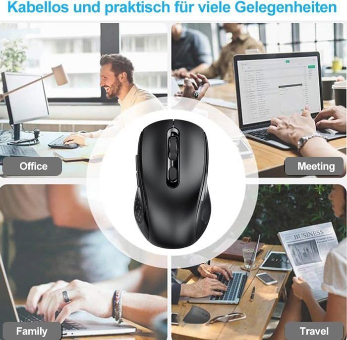 Computermuis - Energiezuinige lamp - Oplaadbaar - Bluetooth & USB - 6 knoppen - 800/1200/1600 DPI