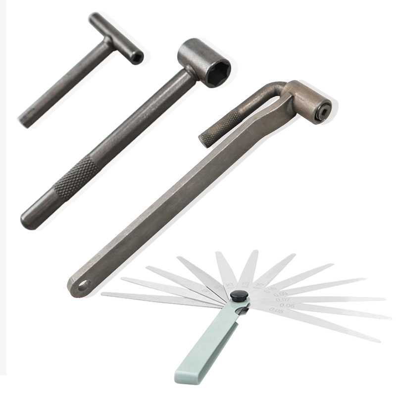 Outil de réglage des soupapes de moteur de moto : clé à douille carrée, hexagonale, en T, pour vis de soupape, 8 mm, 9 mm, 10 mm, jauge d’épaisseur (0,02 à 1 mm).