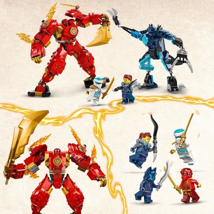 LEGO® 71808 NINJAGO Le Robot Élémentaire du Feu de Kai, Jouet Ninja avec Figurine Personnalisable Plus Minifigurines Kai et Zane