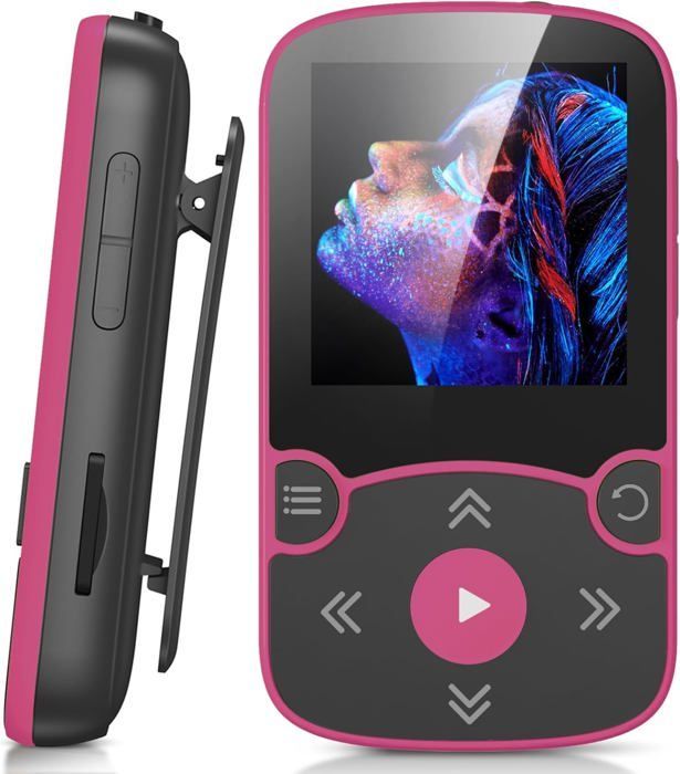 Reproductor deportivo Bluetooth MP3 AGPTEK de 64 GB con clip, reproductor de música HiFi portátil con radio FM/podómetro, ampliable para