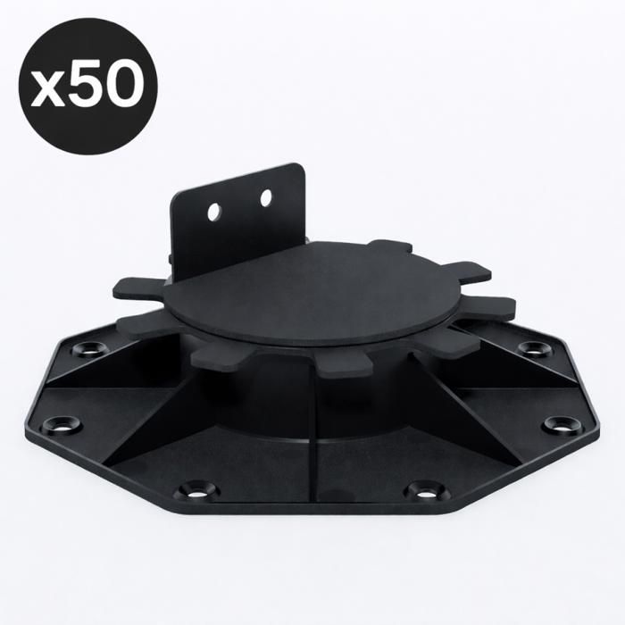 Lot de 50 plots 30-60 mm pour terrasse bois et composite - L: 151 mm - l: 151 mm - Noir