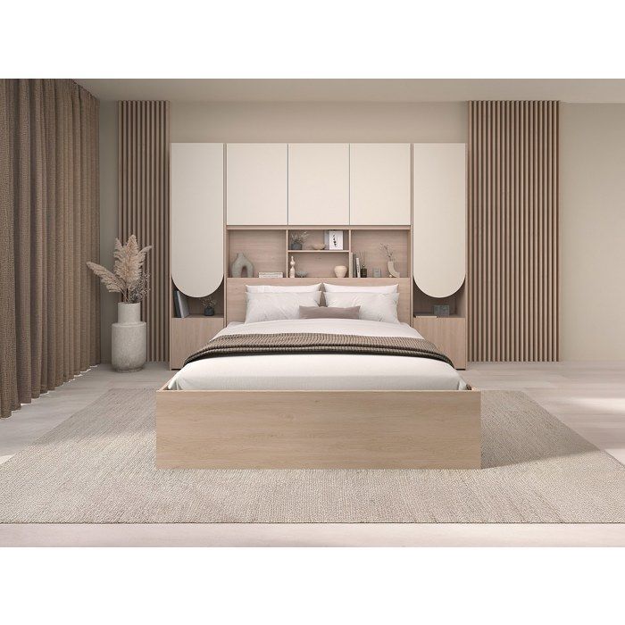 Ponte de cama com arrumação – Com LEDs – C266 cm – Bege e natural – DOMELITO