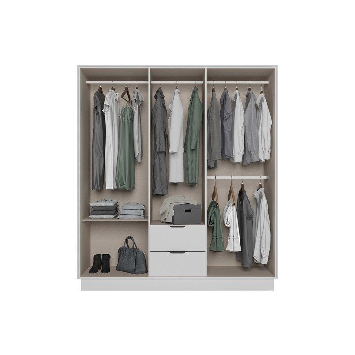 Guarda-roupa com 6 portas e 2 gavetas - 162 cm de largura - Branco - FEOVA
